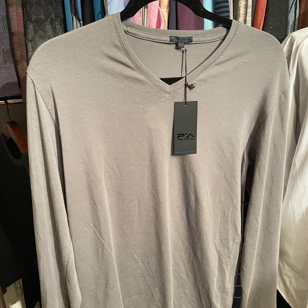 Patrick Assaraf Men V-Neck Long Sleeve Tee